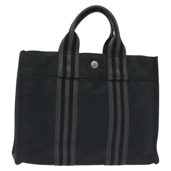 HERMES Fourre Tout PM Hand Bag Canvas Black Gray Silver Auth ti3266 - Picture 1 of 14
